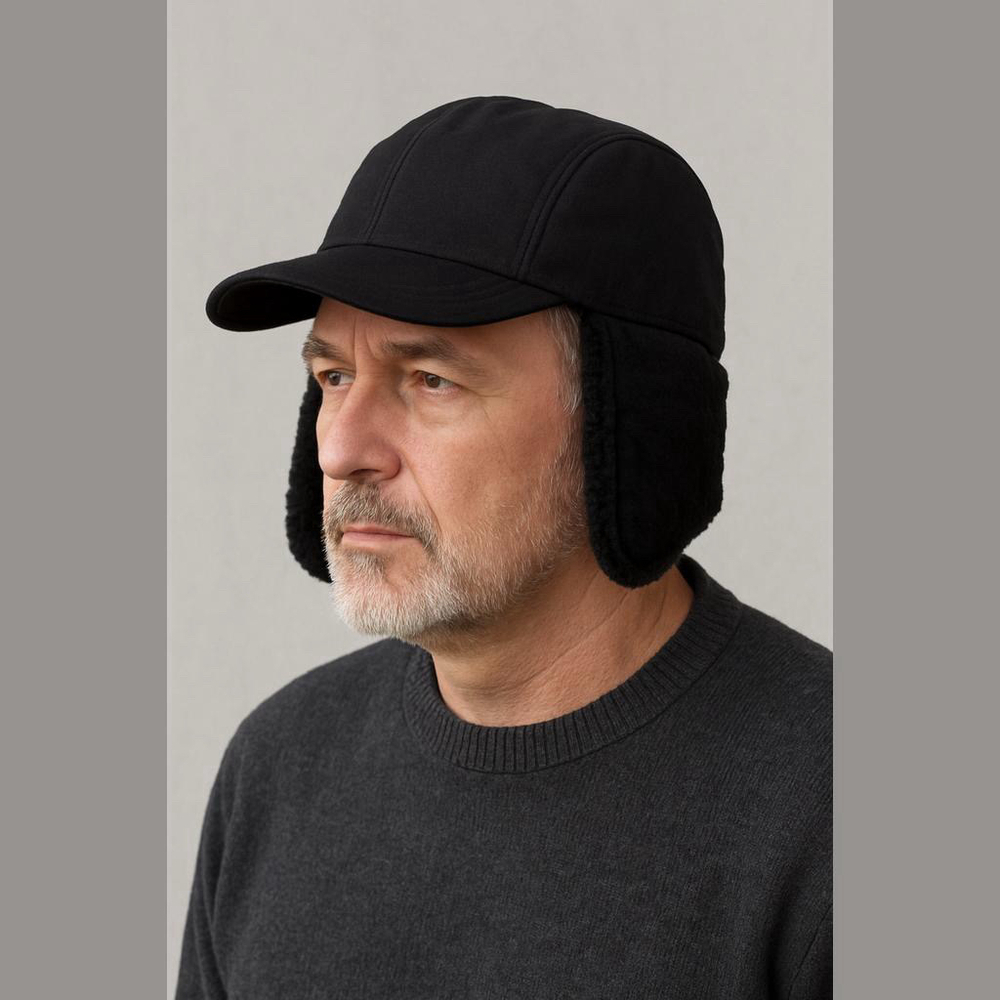 Black Baseball Cap Ear Flap Hat Nwot